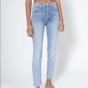 Re/Done Women’s 90’s High Rise Ankle Crop Denim Jeans Size 28 Distressed Hem